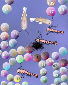 A screenshot of a very busy Bubbly Primes games in which many bubbles contain the number 109.
